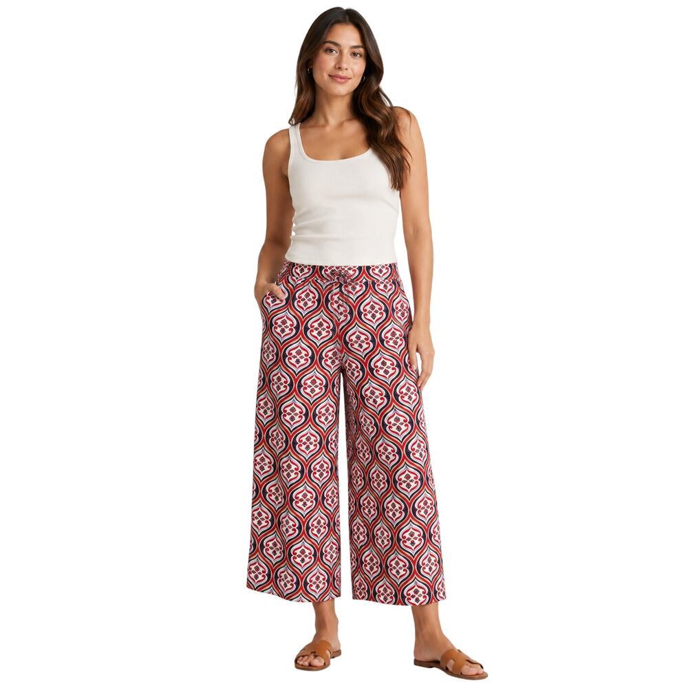 Liz claiborne sz 12 red black wide leg persian carpet pocket pull on pants EUC
